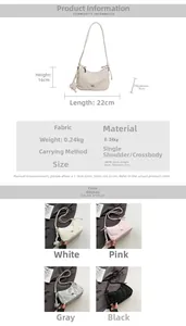Detailed size chart for the women crossbody bag showing dimensions 22x16x9cm in cloth fabric