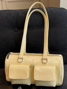 Vintage Women Underarm Shoulder Bag PU Leather Cylindrical Totebag With Double Flap Pockets Solid Color Commuting Bag