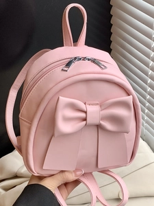 Korean Style Fashion Mini PU Leather Backpack For Women Sweet Bowknot Small Shoulder Bag Daily Casual Travel Rucksack