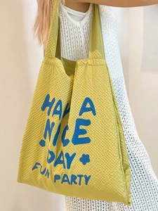 Sac fourre-tout en toile tissée jaune avec typographie bleue Have a Nice Day