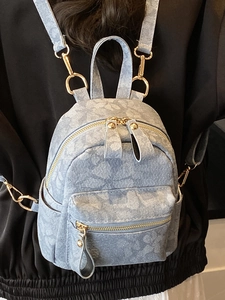 Mini sac à dos bleu clair à fleurs avec fermetures éclair dorées pour femmes, style été