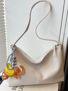Women Lychee Pattern PU Leather Tote Bag Fashion Underarm Shoulder Bag With Elephant Pendant Niche Design Simple Commute Handbag