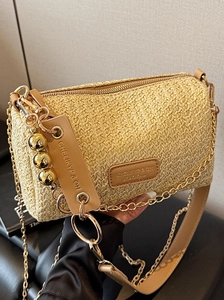 Sac à Épaule Cylindre en Paille Tissée pour Femmes Minimaliste Été Plage Vacances Chaîne Sac Bandoulière Sac à Main