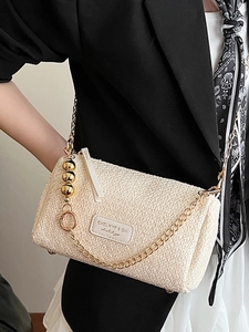 Sac à bandoulière en tweed tissé avec chaîne dorée et sphères métalliques décoratives