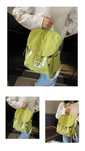Detailed multiple angle views of a trendy light green large capacity backpack for women