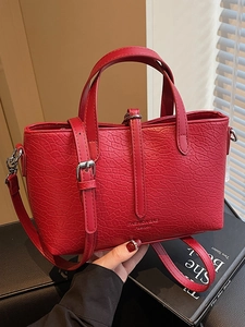 Vintage red crocodile pattern bucket bag with double top handles and fashion engraving