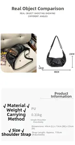 Detailed size specifications of the black crescent hobo bag with adjustable strap