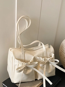 Women PU Leather Bow Knot Pleated Underarm Shoulder Bag Fashion Large Capacity Tote Daily Commuter Bag Handbag