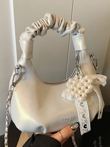 Sac à Épaule Femme Avec Poignée Froncée Petit Sac à Main Lune Avec Nœud Künstliche Perle Chaîne Sac Bandoulière Fête