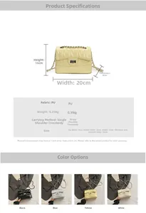 Detailed size chart for quilted PU leather chain crossbody bag with dimension measurements