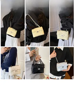 Vertical quilted chain bag shown on models in diverse daily outdoor lifestyle settings