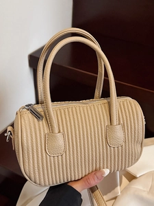 Women Vintage PU Leather Cylinder Shoulder Bag Vertical Pleated Texture Crossbody Handbag Fashionable Urban Minimalist Daily Purse