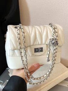 Fashion Women Quilted PU Leather Shoulder Bag Elegant Chain Small Square Crossbody Bag With Metal Turn Lock Closure Daily Handbag