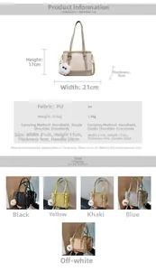 Detailed size chart and multi-color options for the minimalist PU leather bucket handbag