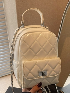 Mini Quilted PU Leather Chain Backpack For Women Small Turn Lock Stitching Fashion Handbag Daily Street Style Bag