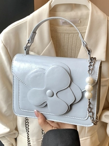 Fashion light blue crossbody bag with 3D flower and pearl chain strap for women
