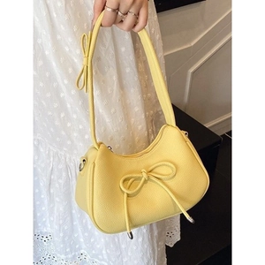 Women Bowknot Lychee Texture Underarm Bag PU Leather Solid Color Dumpling Shape Shoulder Bag Fashion Retro Handbag For Daily