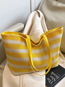 Große Kapazität PU Gewebte Gestreifte Tote Bag Für Damen Mode Minimalistische Schultertasche Casual Sommer Urlaub Handtasche