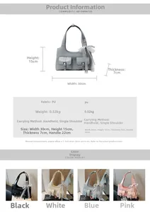 Tabella taglie dettagliata della borsa a spalla in PU con dimensioni e vari colori