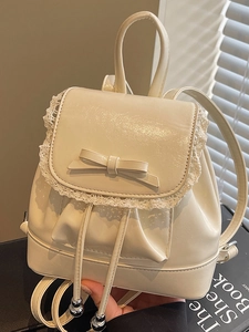 Sac à Dos Mini en Cuir PU pour Femmes Style Ballet Nœud Dentelle Doux Étudiant Mode Sac de Jour Décontracté École pour Filles