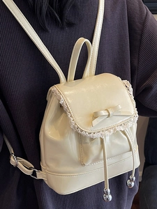 Mini sac à dos beige style balletcore avec dentelle et nœud papillon pour femme