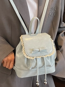 Mini sac à dos bleu clair pour femme avec dentelle et nœud de style ballet