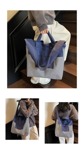 Dettaglio della borsa tote vintage in denim con tela blu scuro e motivo a quadretti
