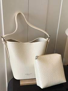 Women Fashion Bucket Bag PU Leather Crocodile Pattern Shoulder Bag And Inner Pouch With Adjustable Strap For Daily