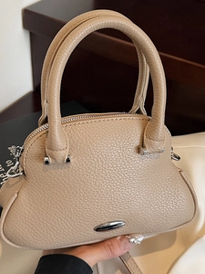 Fashion Women Chic Pebble Grain PU Leather Shell Handbag Commuter Shoulder Crossbody Bag With Metal Ornament Office Daily Use