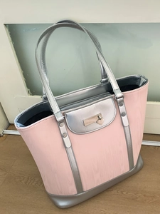 Sac Cabas Femme Mode Rose Argent Patchwork Grande Capacité Cuir Composite Sac à Épaule Main Trajet Quotidien Décor Cœur