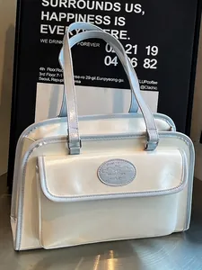 Large Capacity PU Leather Tote Bag For Women Retro Contrast Trim Minimalist Shoulder Underarm Bag Fashion Commuter Handbag