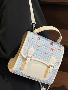 Sac à main en tweed motif ours de dessin animé mignon avec bandoulière réglable pour femme