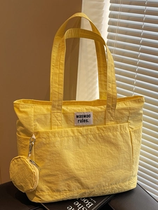 Women Large Capacity Nylon Tote Bag Urban Minimalist Letter Print Shoulder Bag With Round Coin Purse Daily Casual Handbag