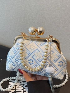 New Chinese Style Embroidery Handbag Vintage Cloth Evening Bag With Artificial Pearl Strap And Tassel For Women Wedding Party Crossbody Bag