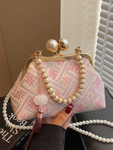 Embroidered vintage cheongsam bag with pearl handles and floral silk tassel charm