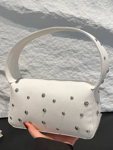 Fashion Retro PU Leather Rivet Shoulder Bag Women Luxury Litchi Texture Underarm Bag Urban Minimalist Zipper Tote Bag Handbag
