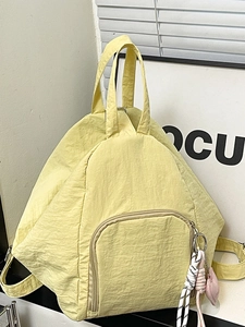 Sac à Dos en Nylon Minimaliste Plissé Femmes Grande Capacité Sac à Bandoulière Avec Pendentif Coeur Couleur Unie Cabas