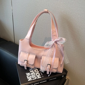 Borsa a Tracolla Sottobraccio Moda Donna in Pelle PU Fiocco Pizzo Borsa Tote Grande Capacità Borsa da Pendolare Dolce Y2K