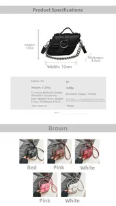 Spécifications de taille pour le mini sac selle en PU avec cinq variantes de couleurs