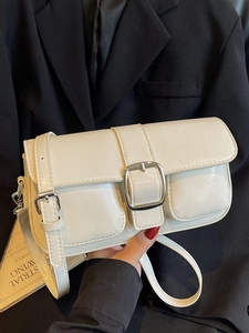 Minimalist PU Leather Underarm Bag For Women Fashion Solid Color Shoulder Crossbody Bag Metal Buckle Commuting Handbag