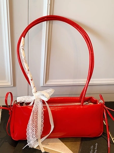 Sac Sous le Bras en Cuir PU pour Femmes Avec Nœud en Dentelle Sac à Épaule Vintage Doux Grande Capacité Sac à Main
