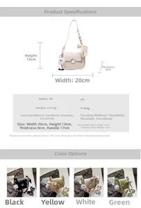 Dimensions détaillées du sac carré en cuir PU crème affichant la taille 20x13x8cm