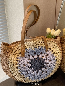 Handgeweven Stro Schoudertas Voor Dames Contrastkleur Grote Capaciteit Strand Tote Bag Zomer Vakantie Casual Mode Handtas Hobo Tas