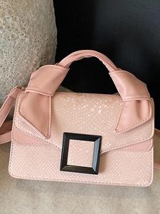 Sac à Épaule en Cuir PU Gaufré Motif Serpent pour Femme avec Boucle Carrée Sac Bandoulière Mode pour Fête Quotidienne