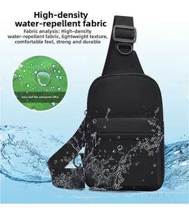 Detail showing the high-density water-repellent fabric of this black crossbody chest bag