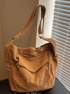 Large Capacity Canvas Shoulder Bag For Women Vintage Distressed Tote Messenger Bag Casual Commuting School Crossbody Bag
