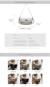 Detailed size chart of the stylish PU leather baguette bag with metal chain strap