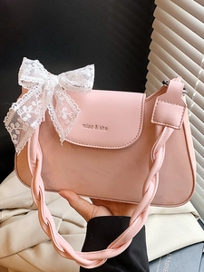 Women Summer Underarm Shoulder Bag PU Leather Lace Bowknot Braided Strap Small Square Handbag Minimalist Crossbody Bag