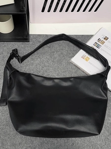 Minimalist black large capacity hobo shoulder bag with adjustable wide strap and buckle
