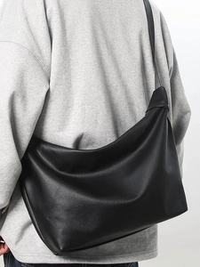 Minimalist black large capacity hobo tote bag for women in soft matte leather finish